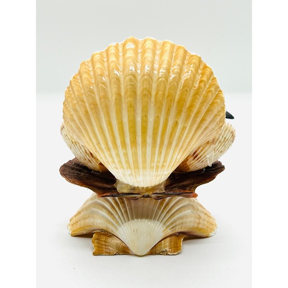 Seashell Figurine w Carved Seagull Vintage Handmade Folk Art 70-80's Cottagecore - Picture 7 of 11